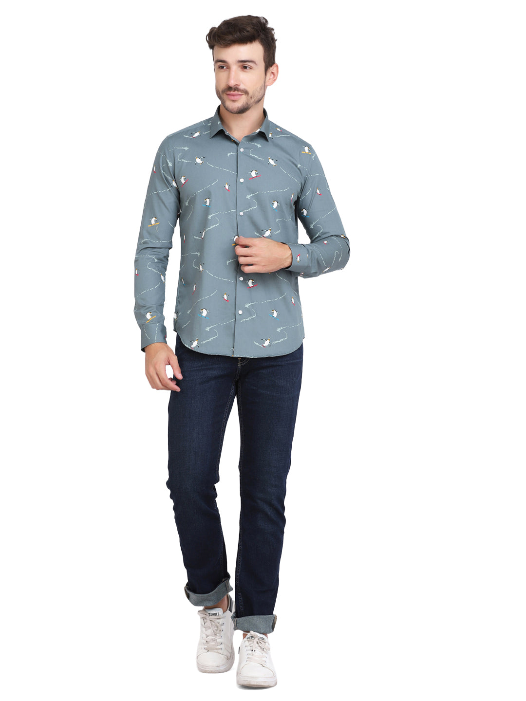 conversational penguin print men’s Shirt