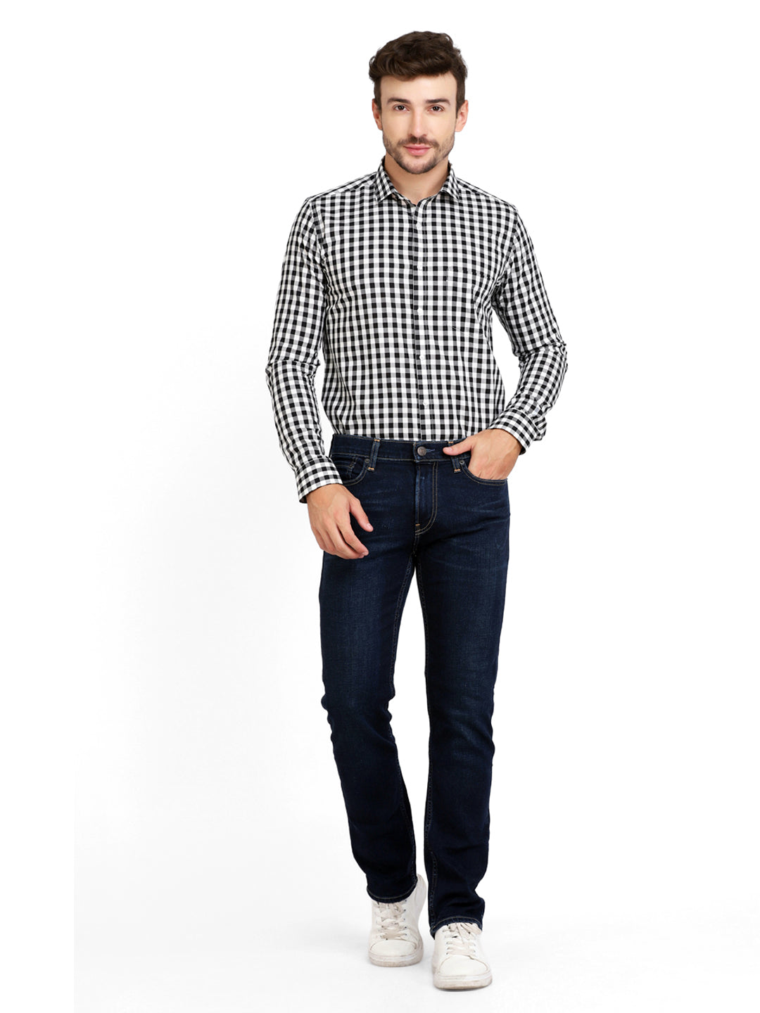 Black & White Mini Checkered Cotton Shirt