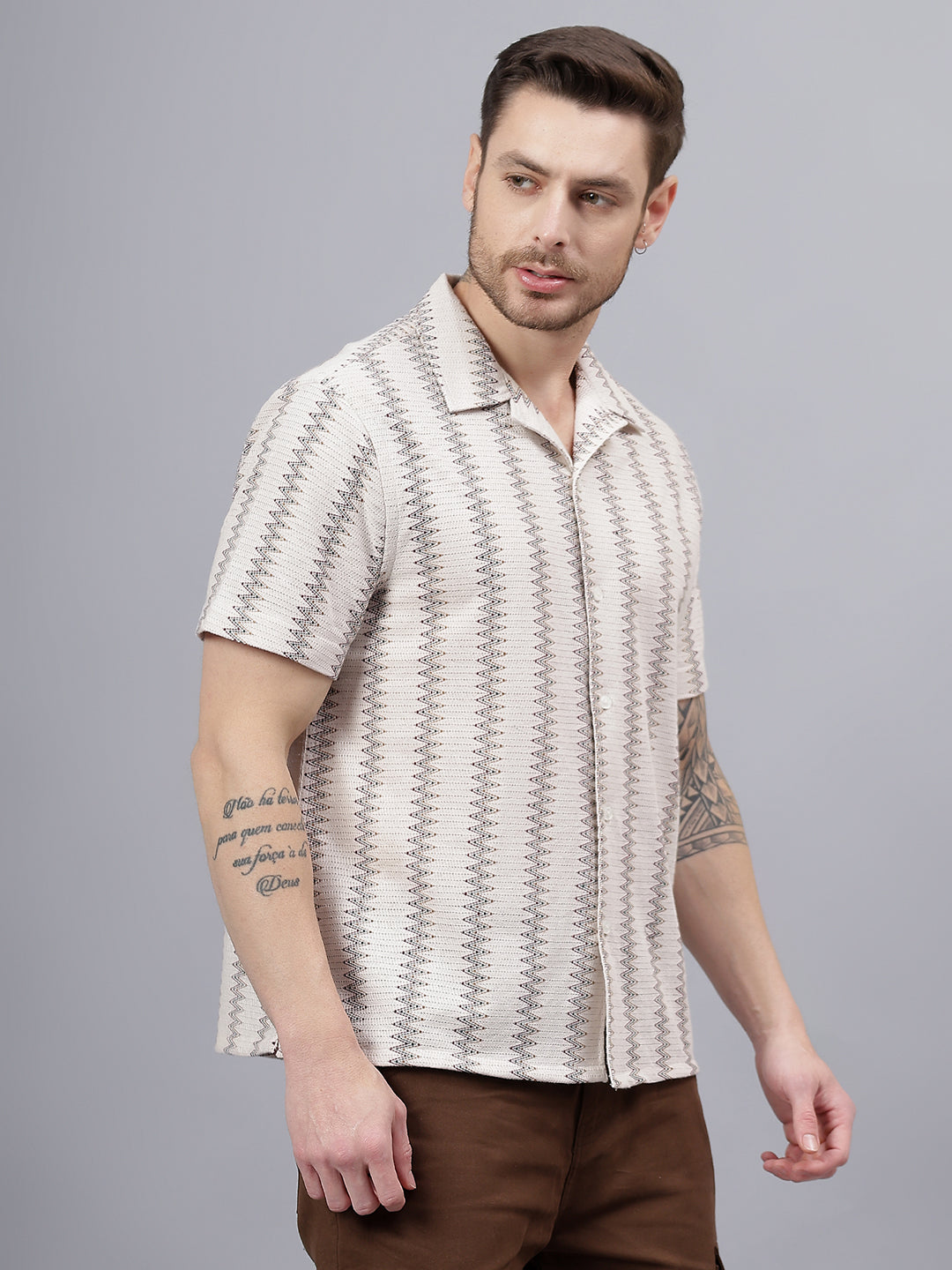 Cotton Crochet Half Sleeve Muliticolor Zig Zag Trending Men's Wear Casual Shirt