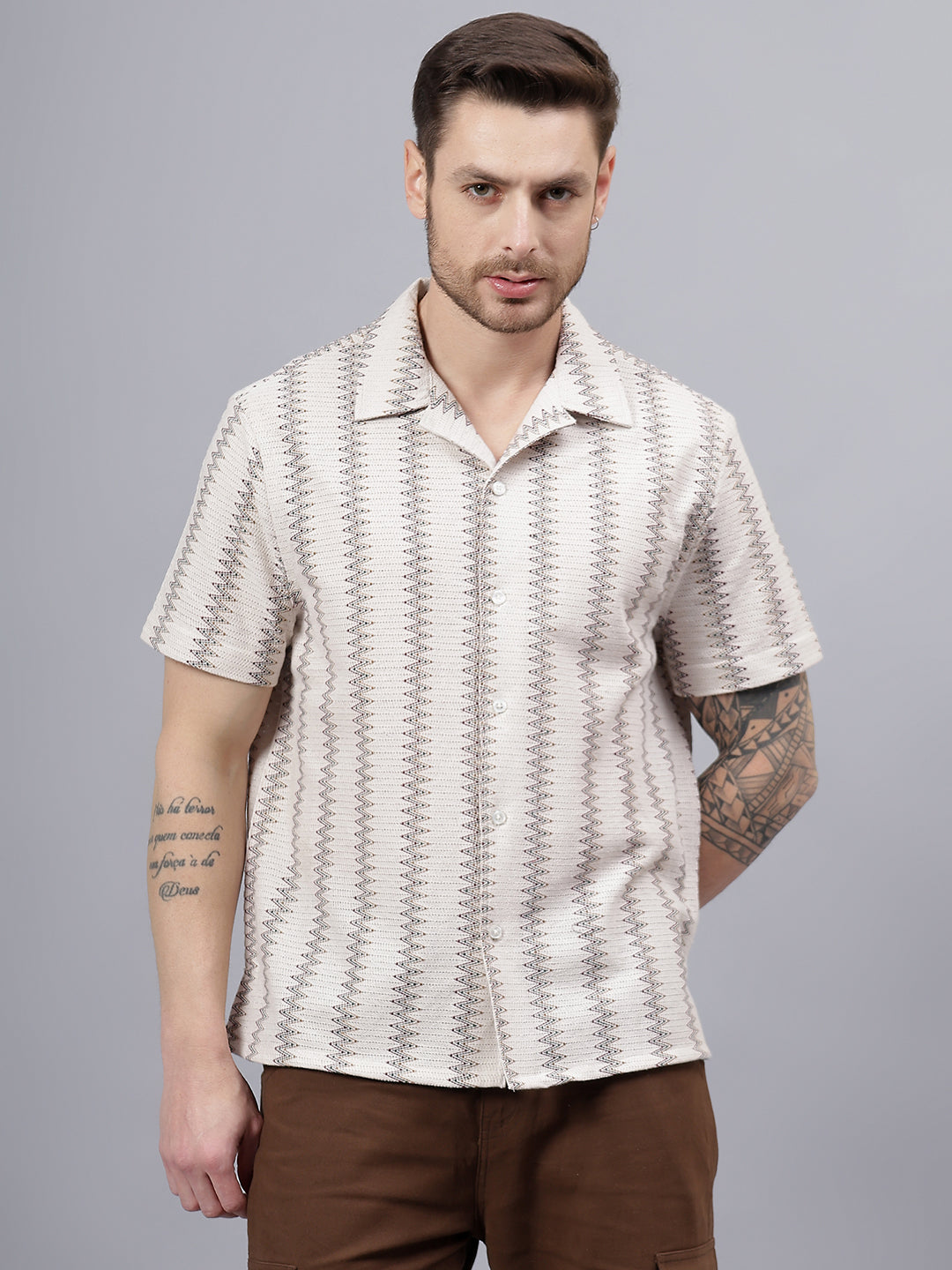 Cotton Crochet Half Sleeve Muliticolor Zig Zag Trending Men's Wear Casual Shirt
