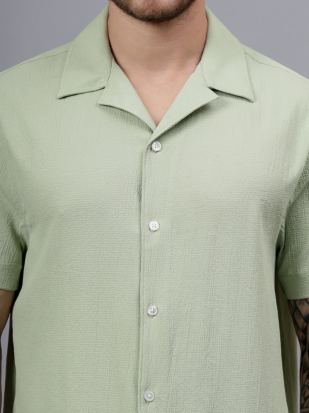 Crushed Texture Half Sleeve Green Trending Men's Wear Shirt