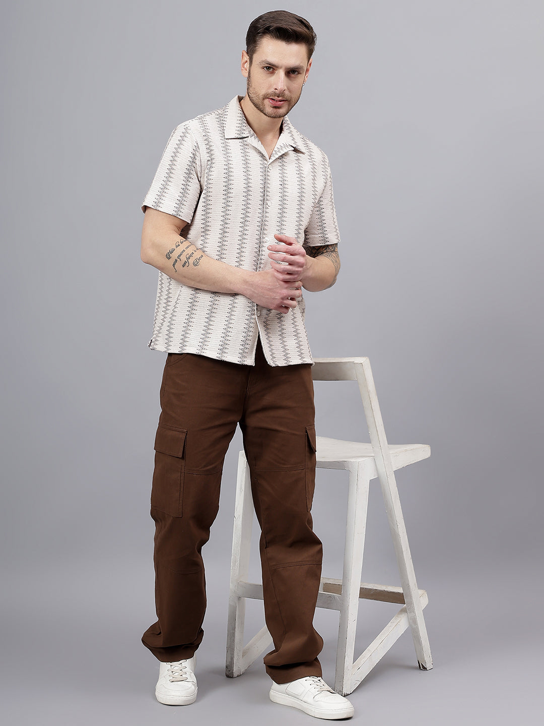 Cotton Crochet Half Sleeve Muliticolor Zig Zag Trending Men's Wear Casual Shirt