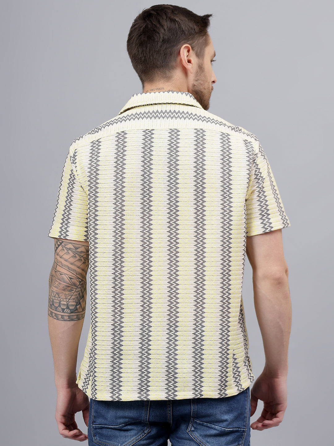 Cotton Crochet Half Sleeve Muliticolor Zig Zag Trending Men's Wear Casual Shirt