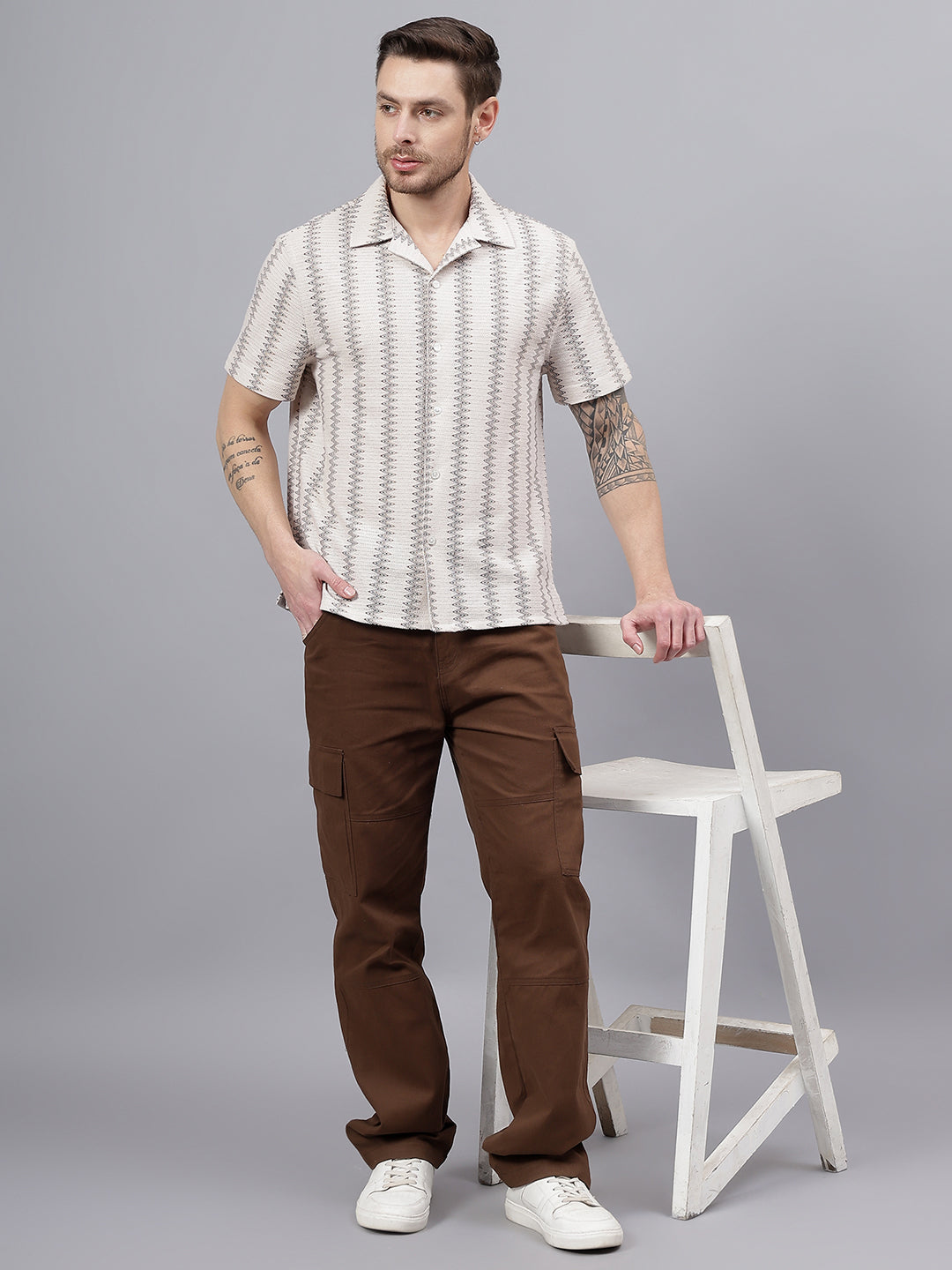Cotton Crochet Half Sleeve Muliticolor Zig Zag Trending Men's Wear Casual Shirt