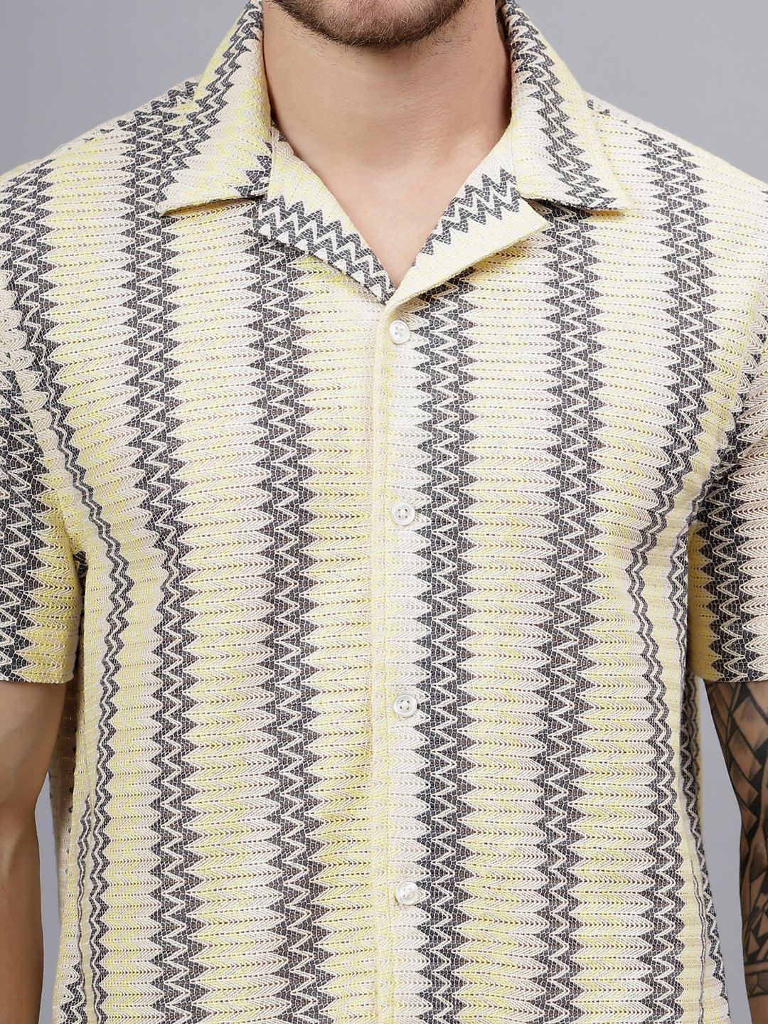 Cotton Crochet Half Sleeve Muliticolor Zig Zag Trending Men's Wear Casual Shirt