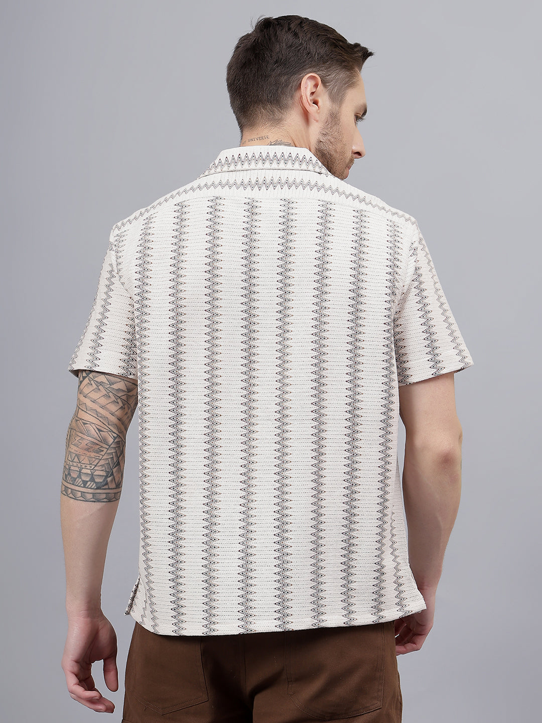 Cotton Crochet Half Sleeve Muliticolor Zig Zag Trending Men's Wear Casual Shirt