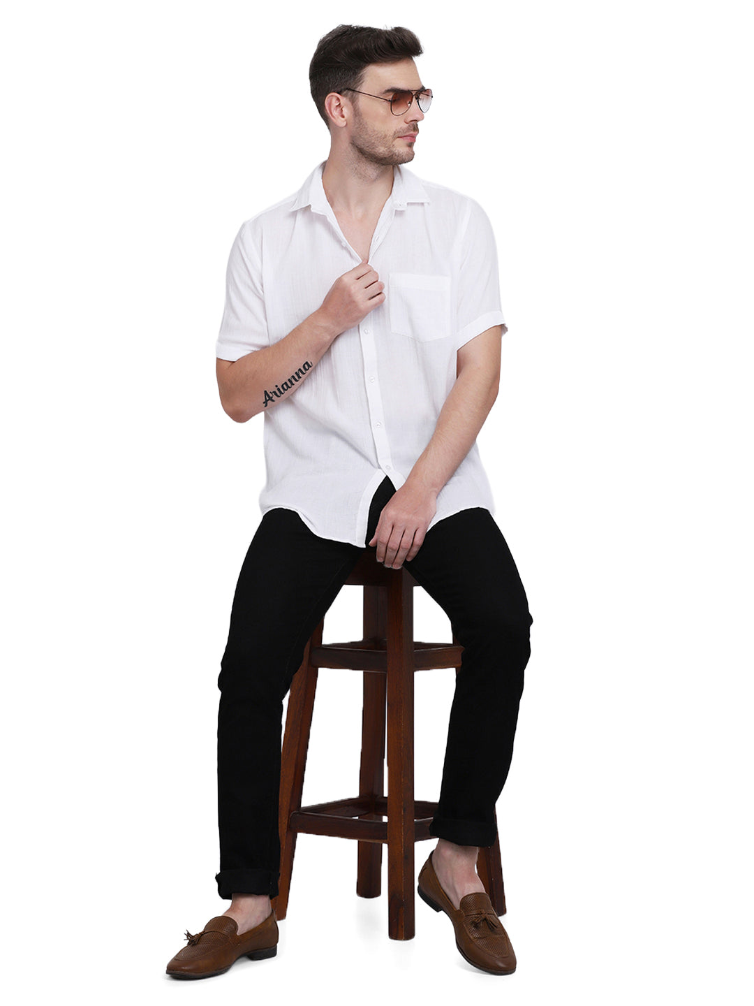 Double Cloth Crinkled Cotton men's Half Sleeves shirt