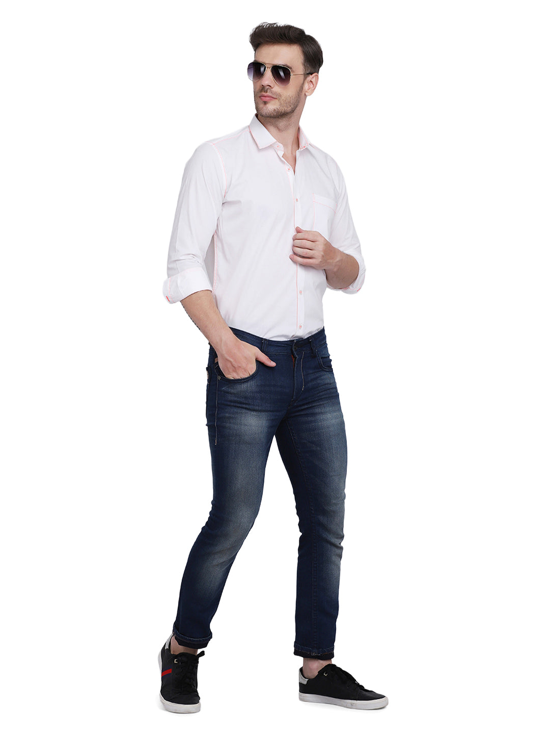 Neon Pink Contrast Stitching detailed men's shirt