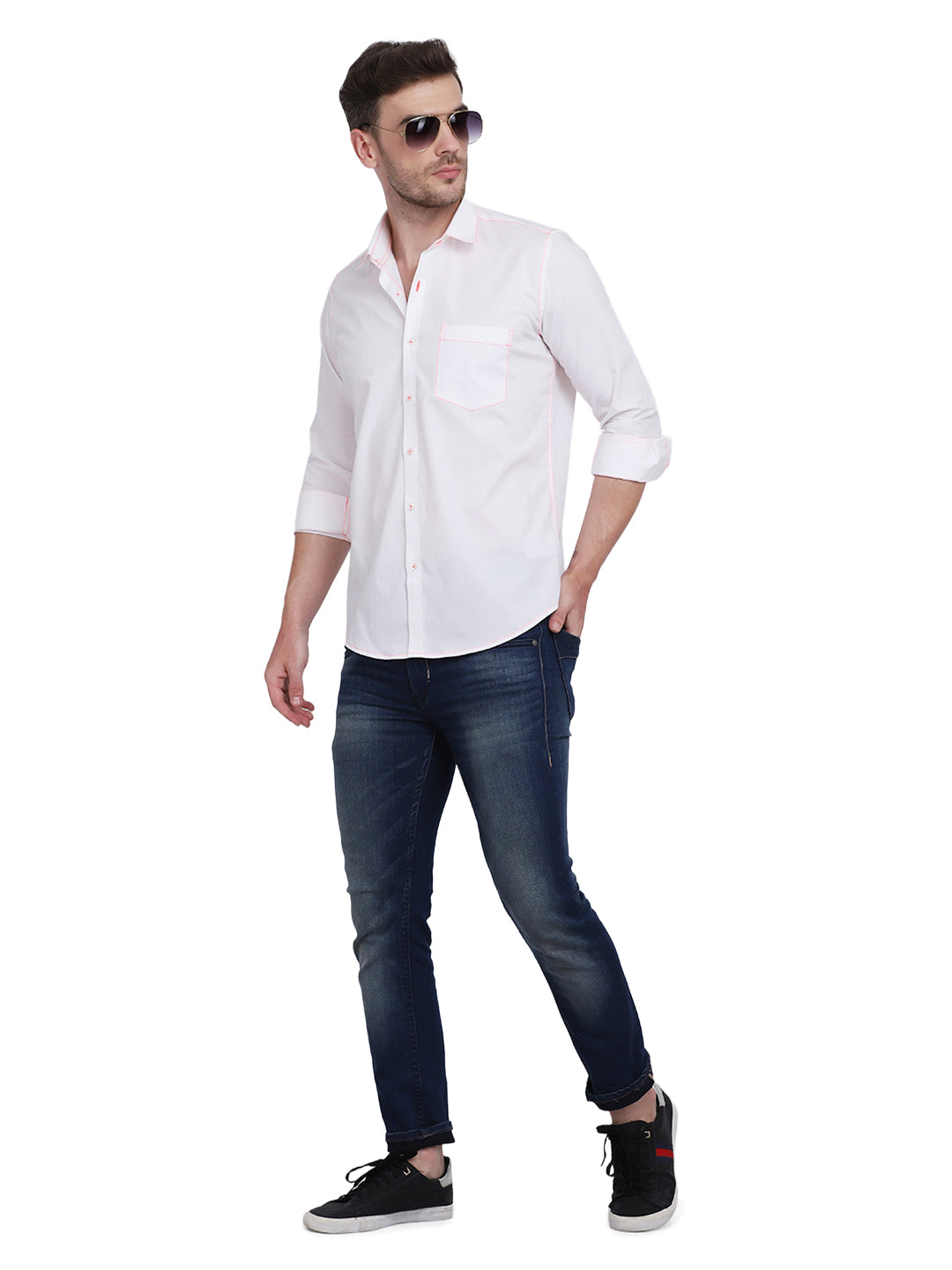 Neon Pink Contrast Stitching detailed men's shirt