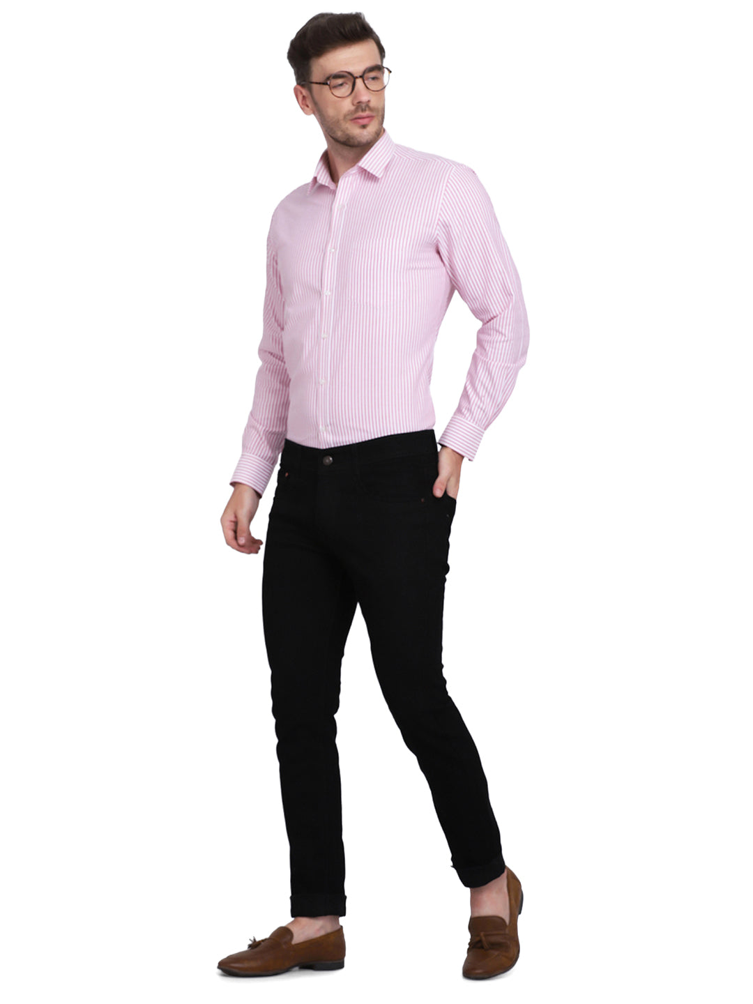 Cotton oxford Casual pink & white striped Shirt