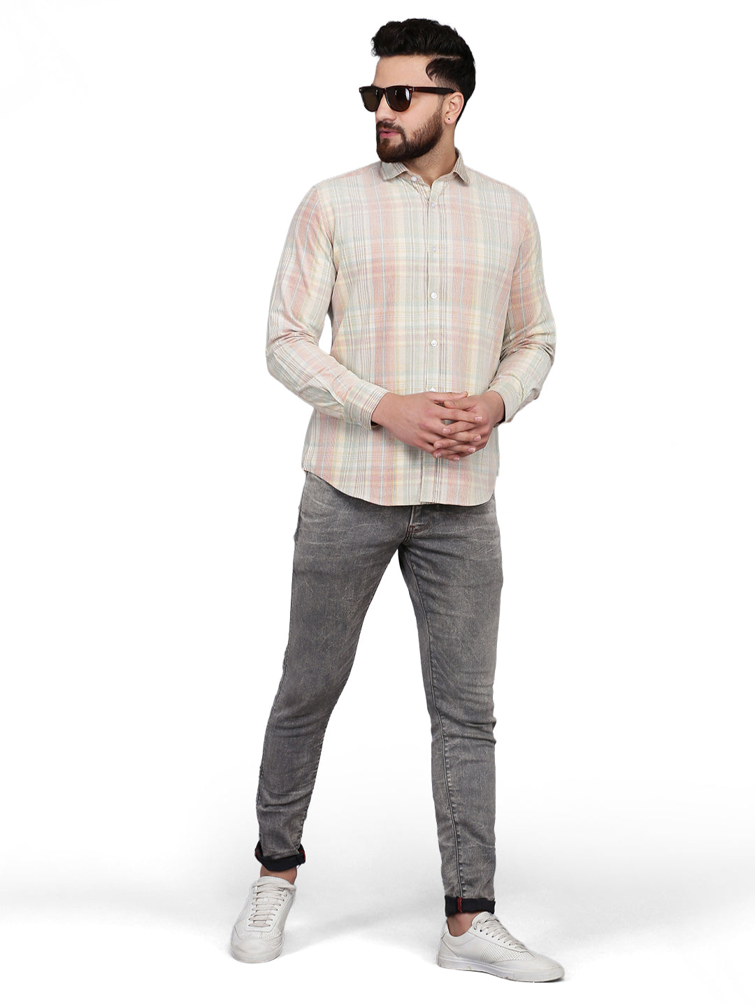 Men Maroon & beige regular fit Corduroy Checkered Casual Shirt