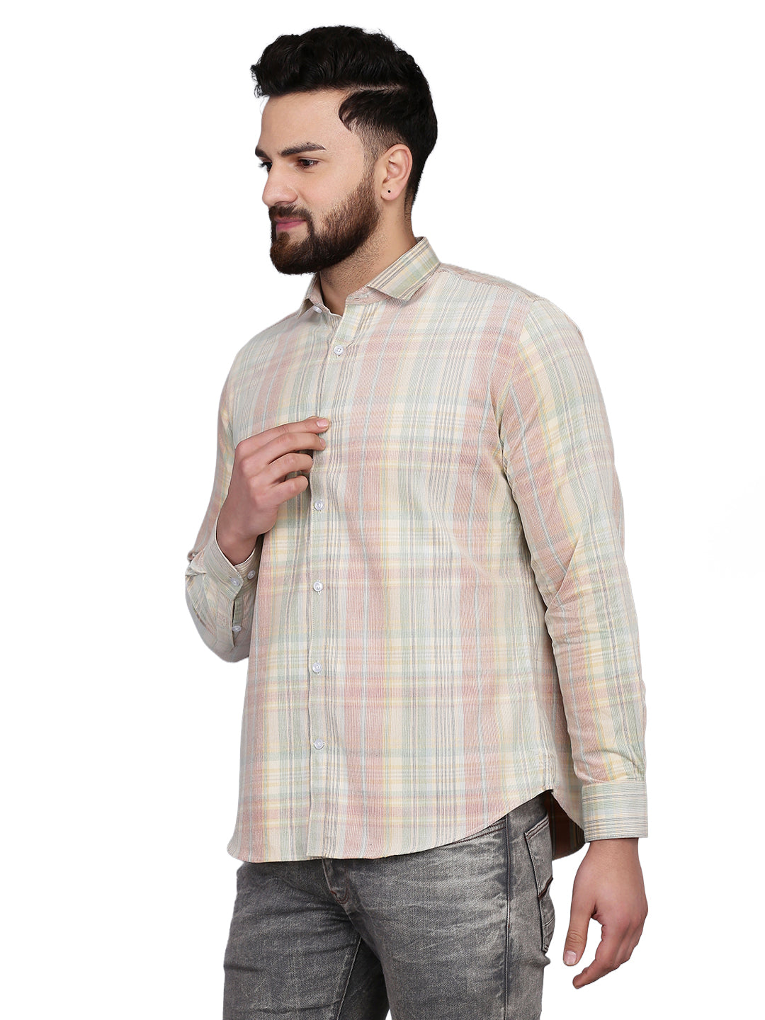 Men Maroon & beige regular fit Corduroy Checkered Casual Shirt