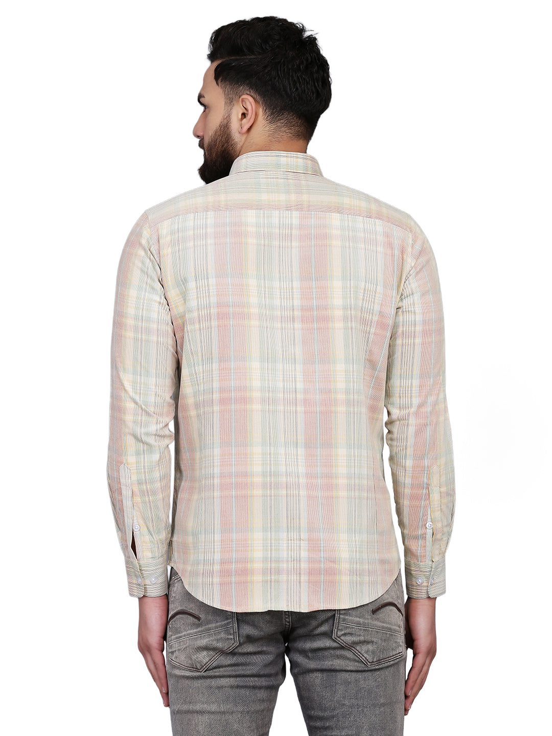 Men Maroon & beige regular fit Corduroy Checkered Casual Shirt