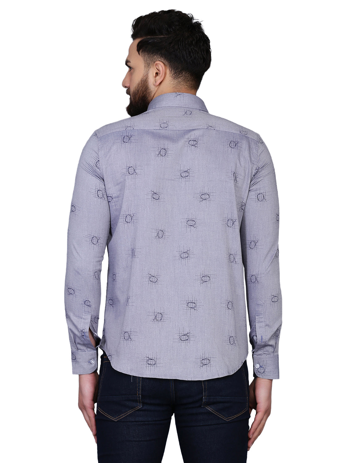 Grey Printed Chambray Formal Shirt