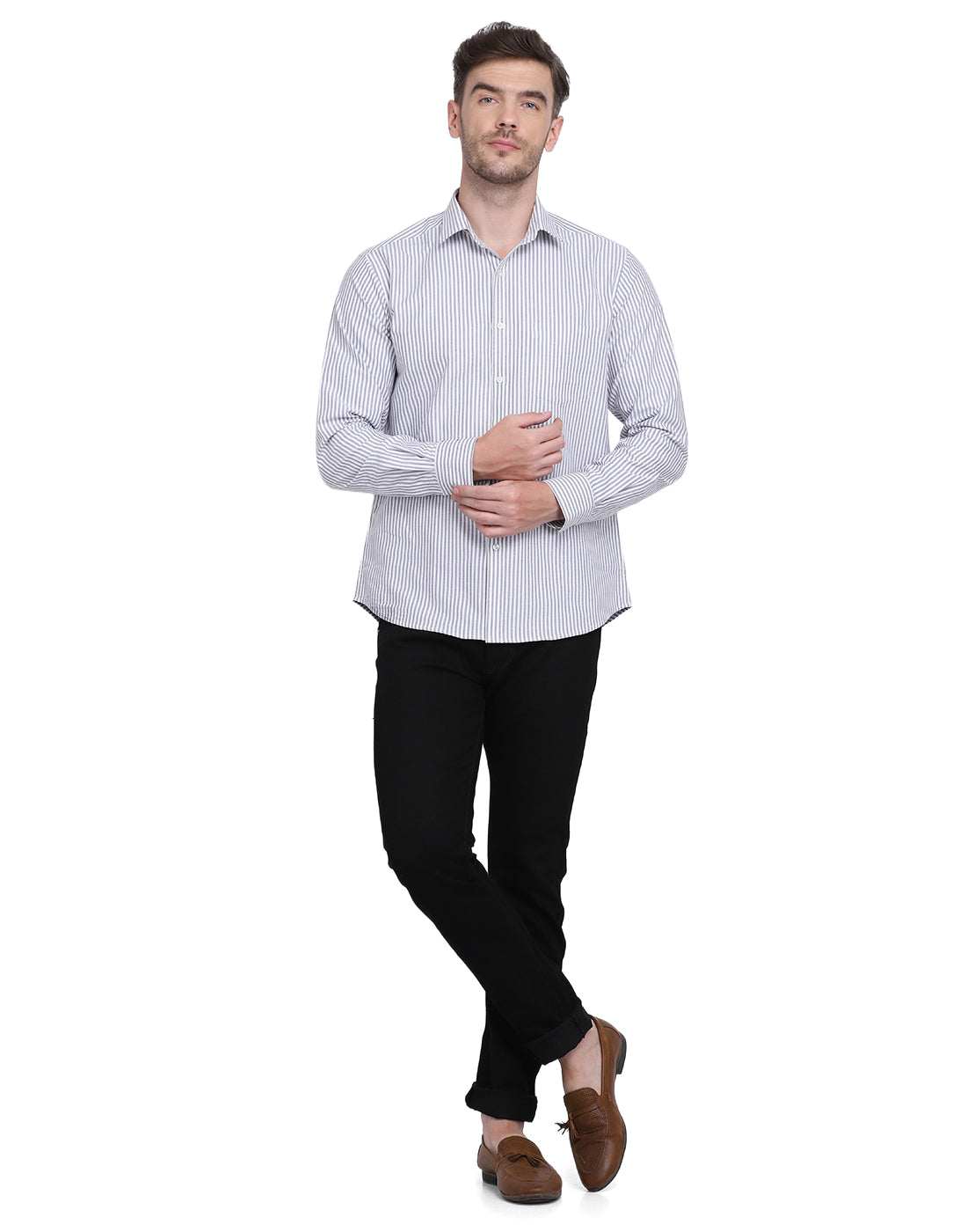 Cotton oxford Casual black & white striped Shirt