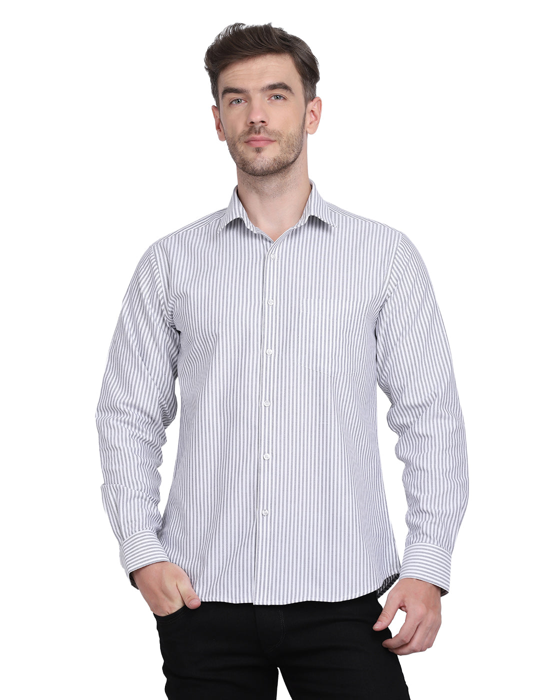 Cotton oxford Casual black & white striped Shirt