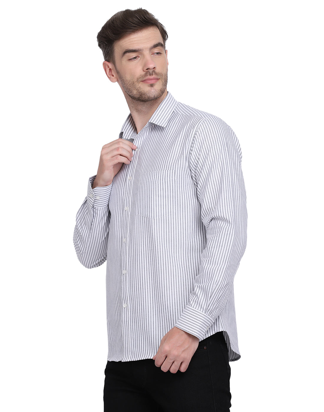 Cotton oxford Casual black & white striped Shirt