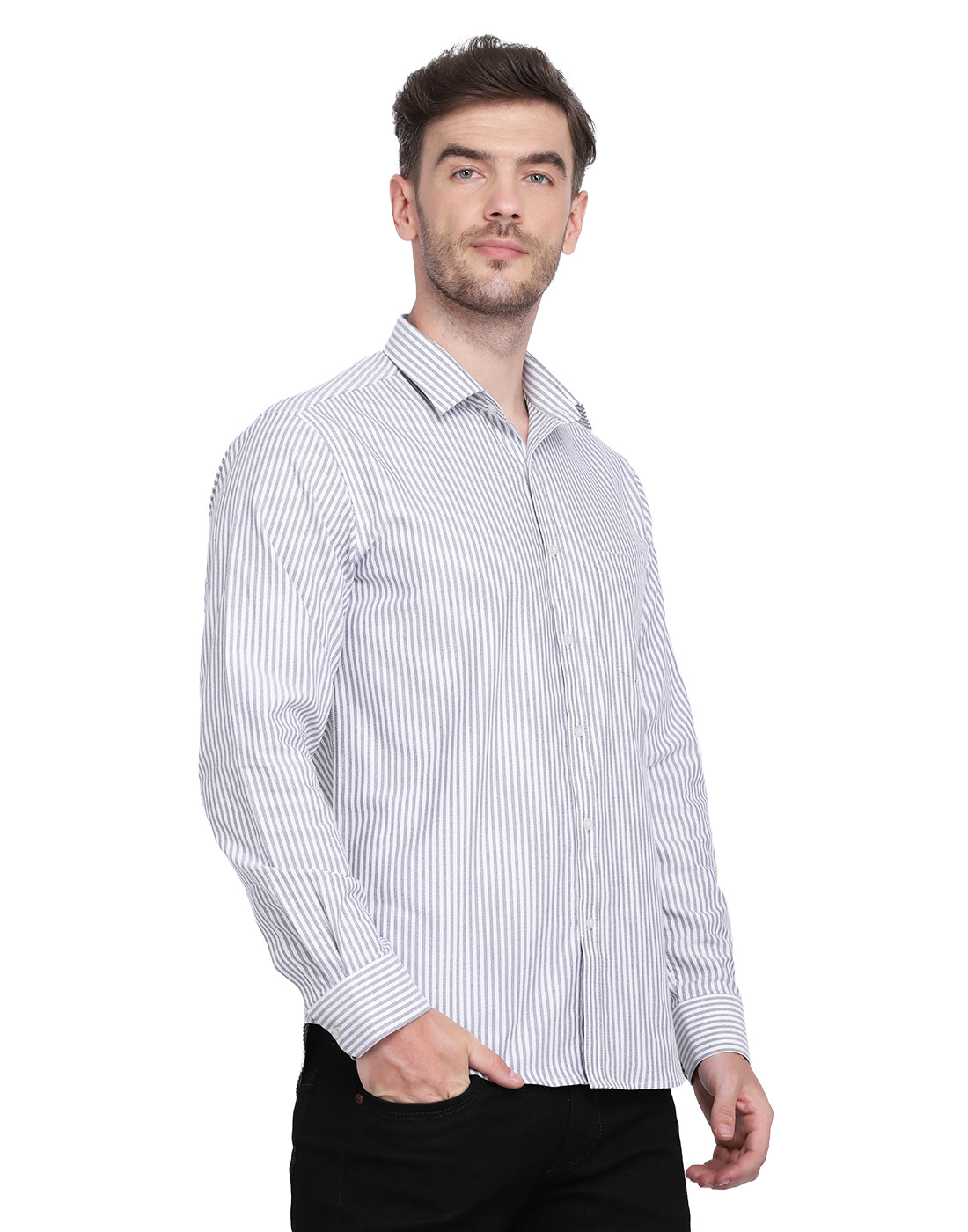 Cotton oxford Casual black & white striped Shirt