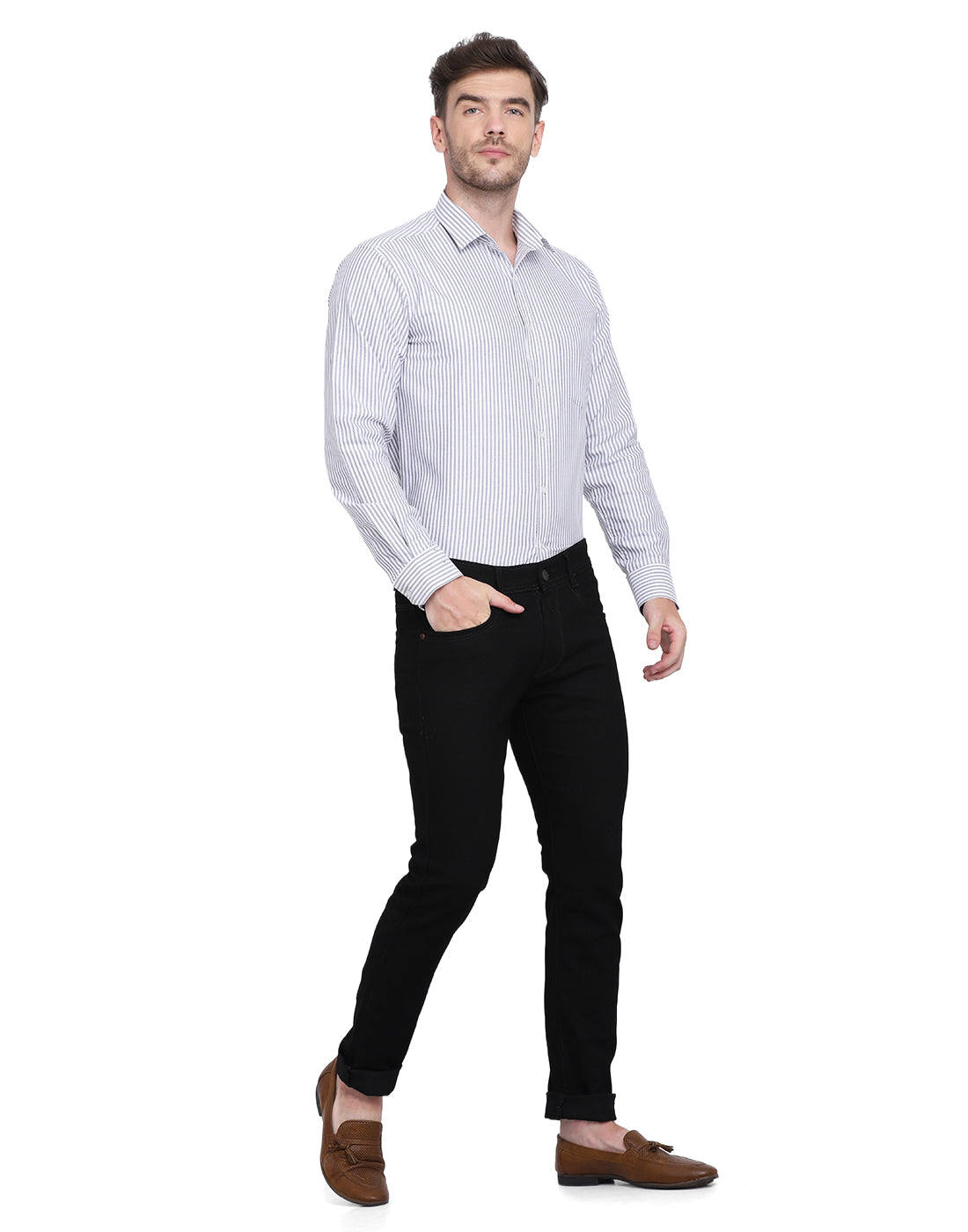 Cotton oxford Casual black & white striped Shirt
