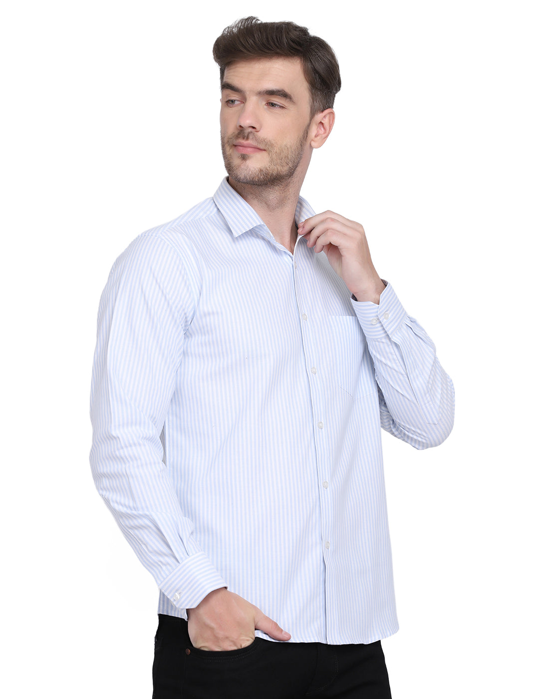 Cotton oxford Casual blue & white striped Shirt