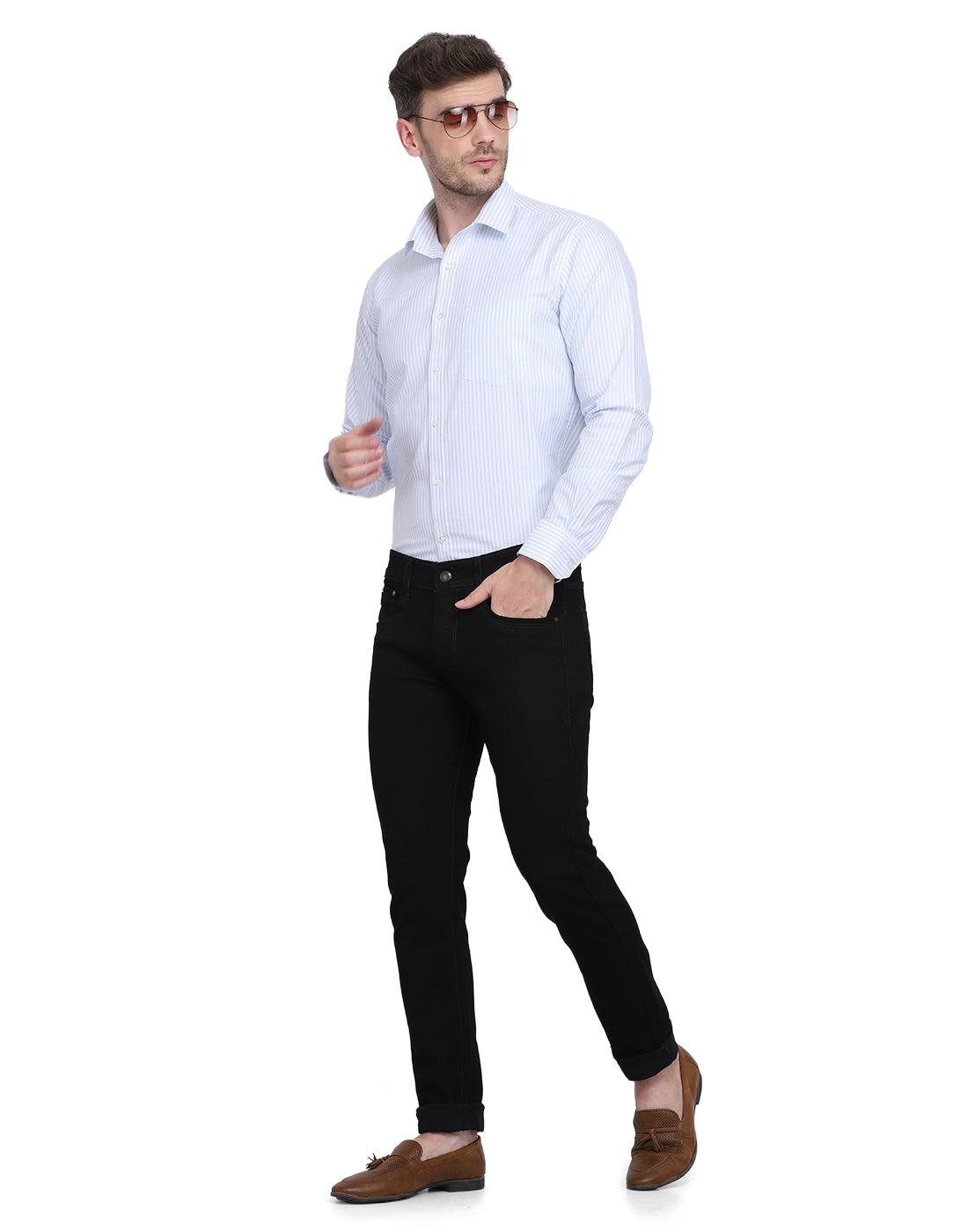 Cotton oxford Casual blue & white striped Shirt