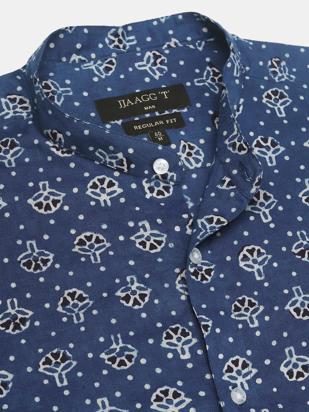 ETHNIC BLUE DOBBY DITSY PRINT SHIRT
