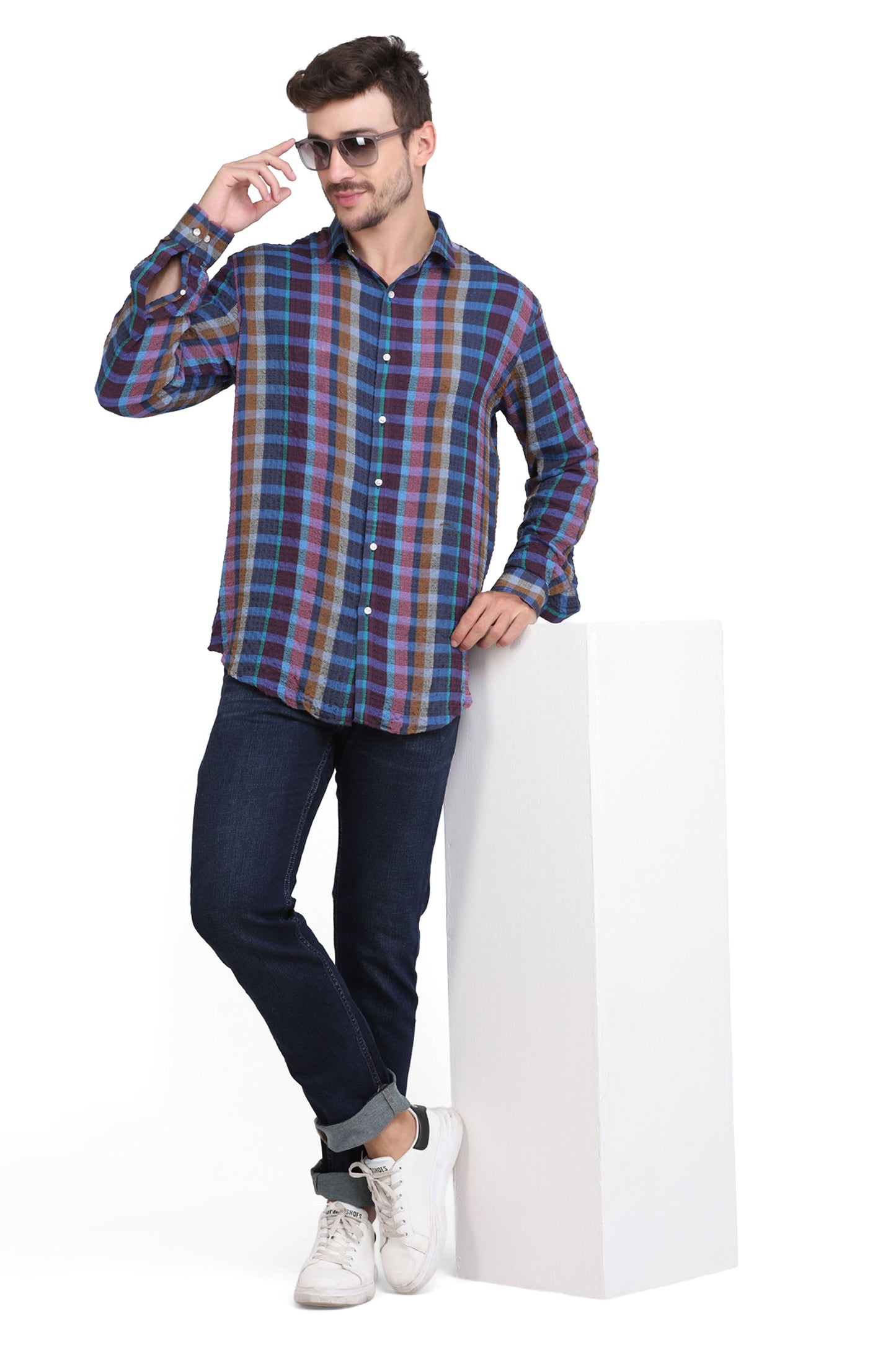 Blue Checkered Seersucker slim fit shirt