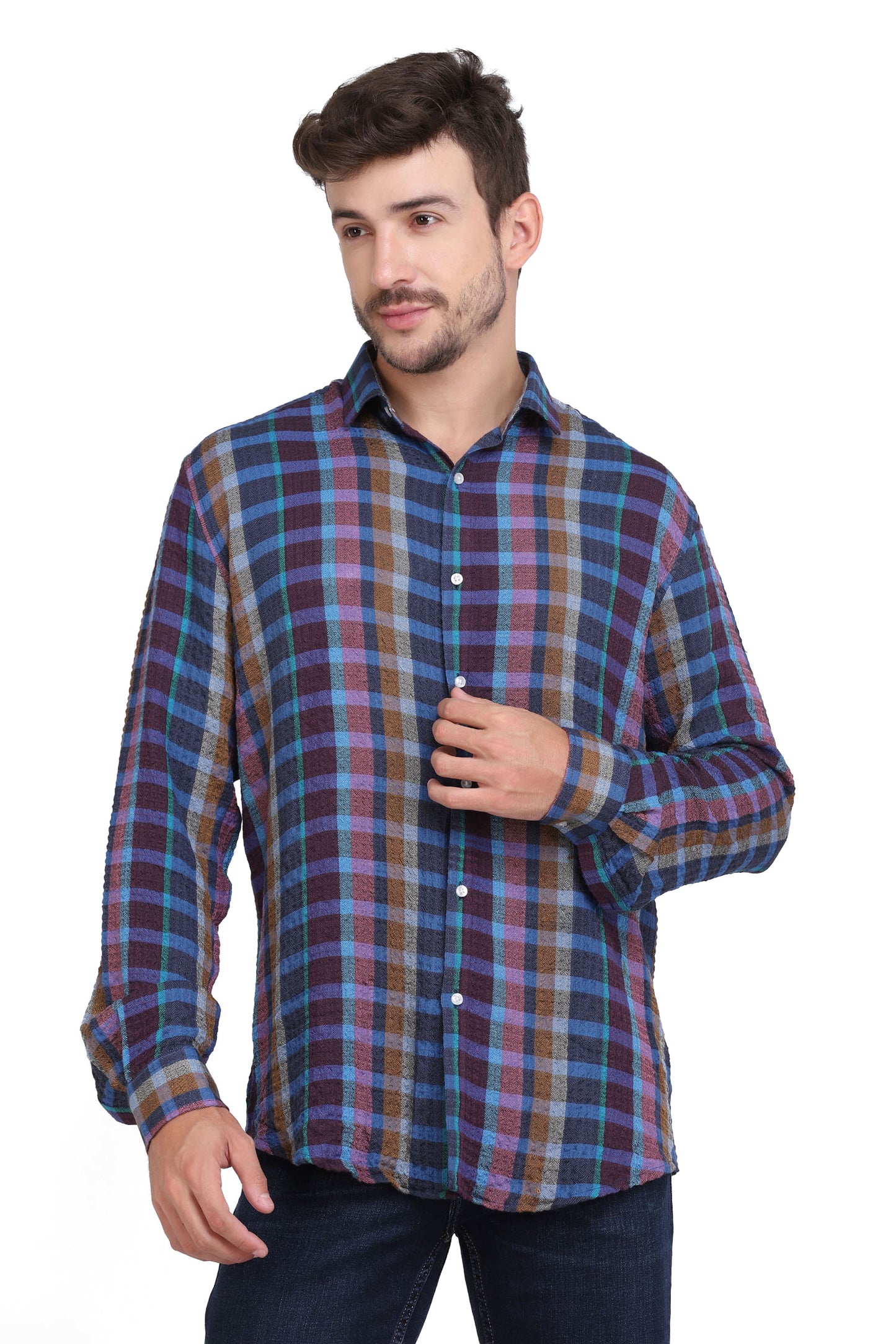 Blue Checkered Seersucker slim fit shirt