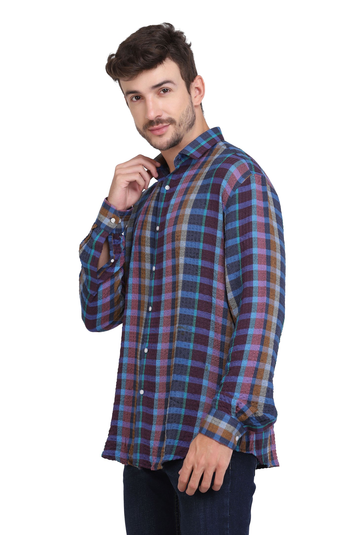 Blue Checkered Seersucker slim fit shirt