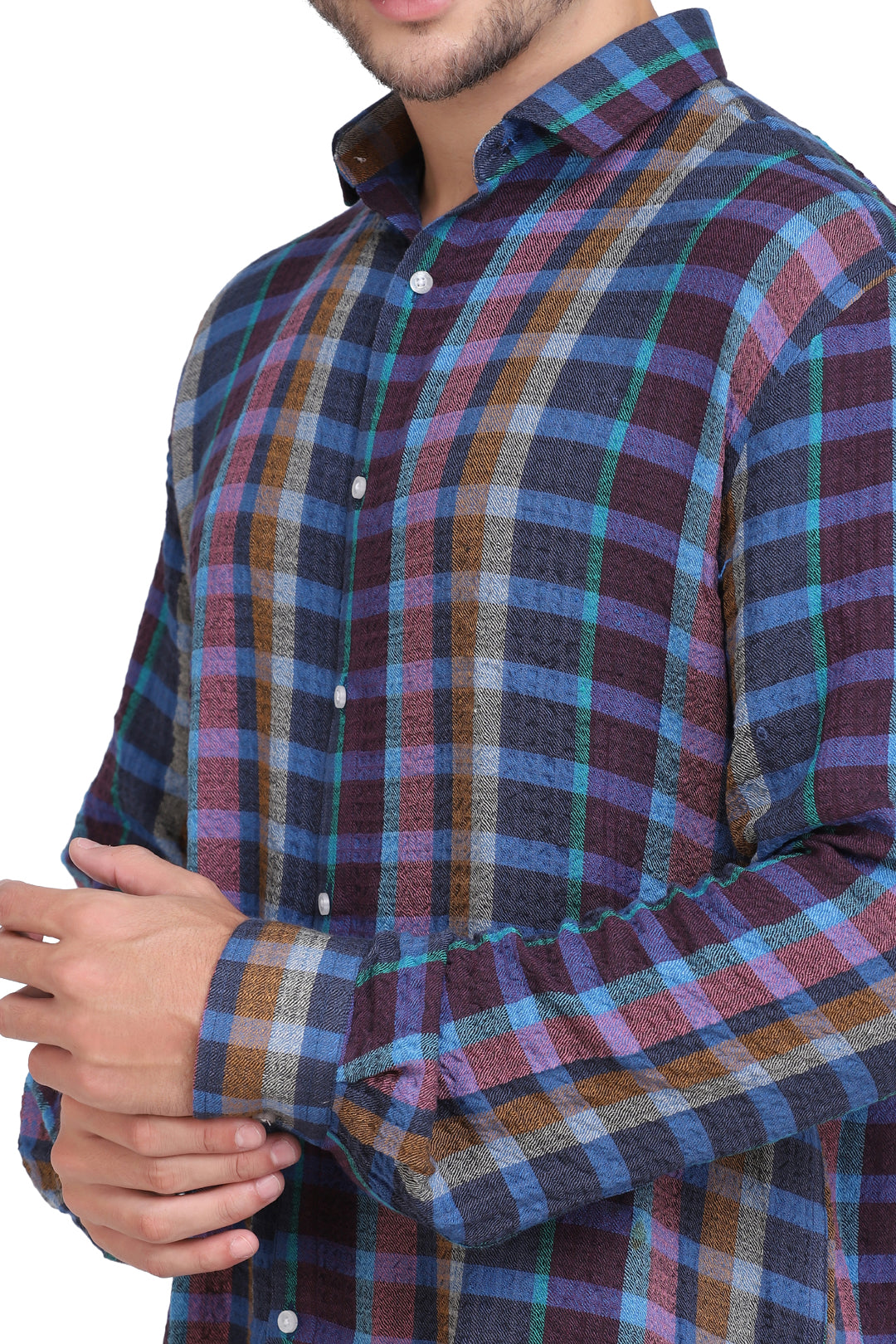Blue Checkered Seersucker slim fit shirt