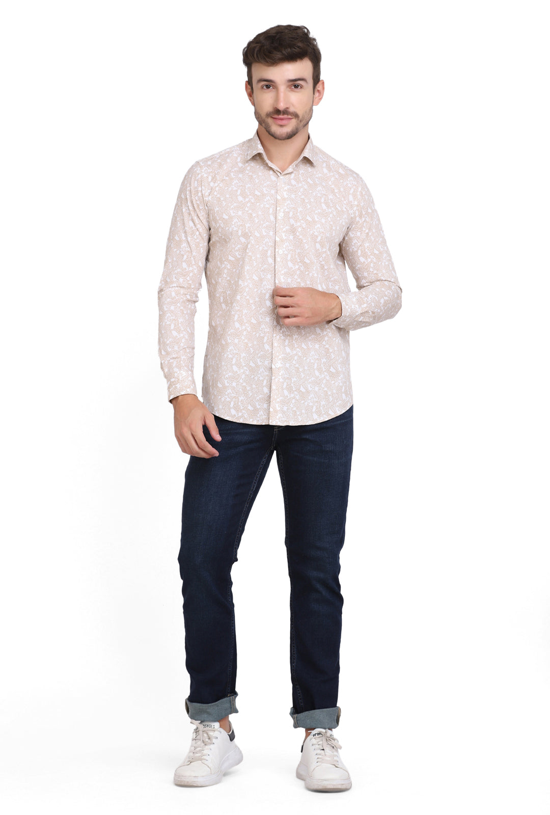 Gold & white ethnic Paisley Print cotton shirt