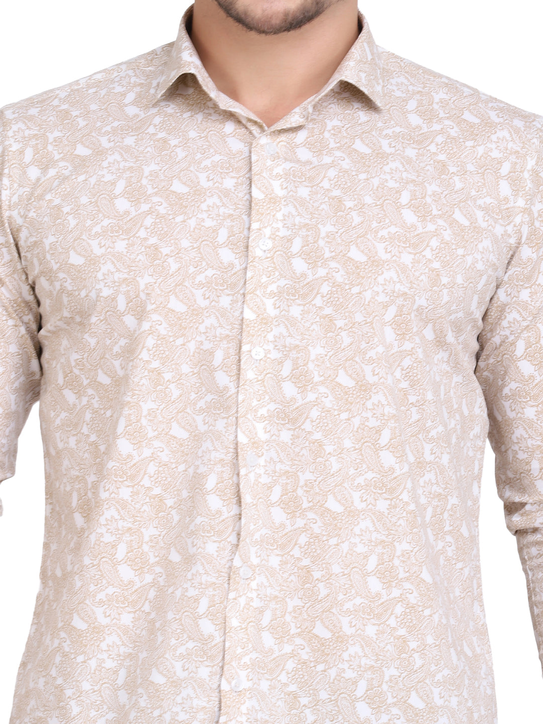 Gold & white ethnic Paisley Print cotton shirt