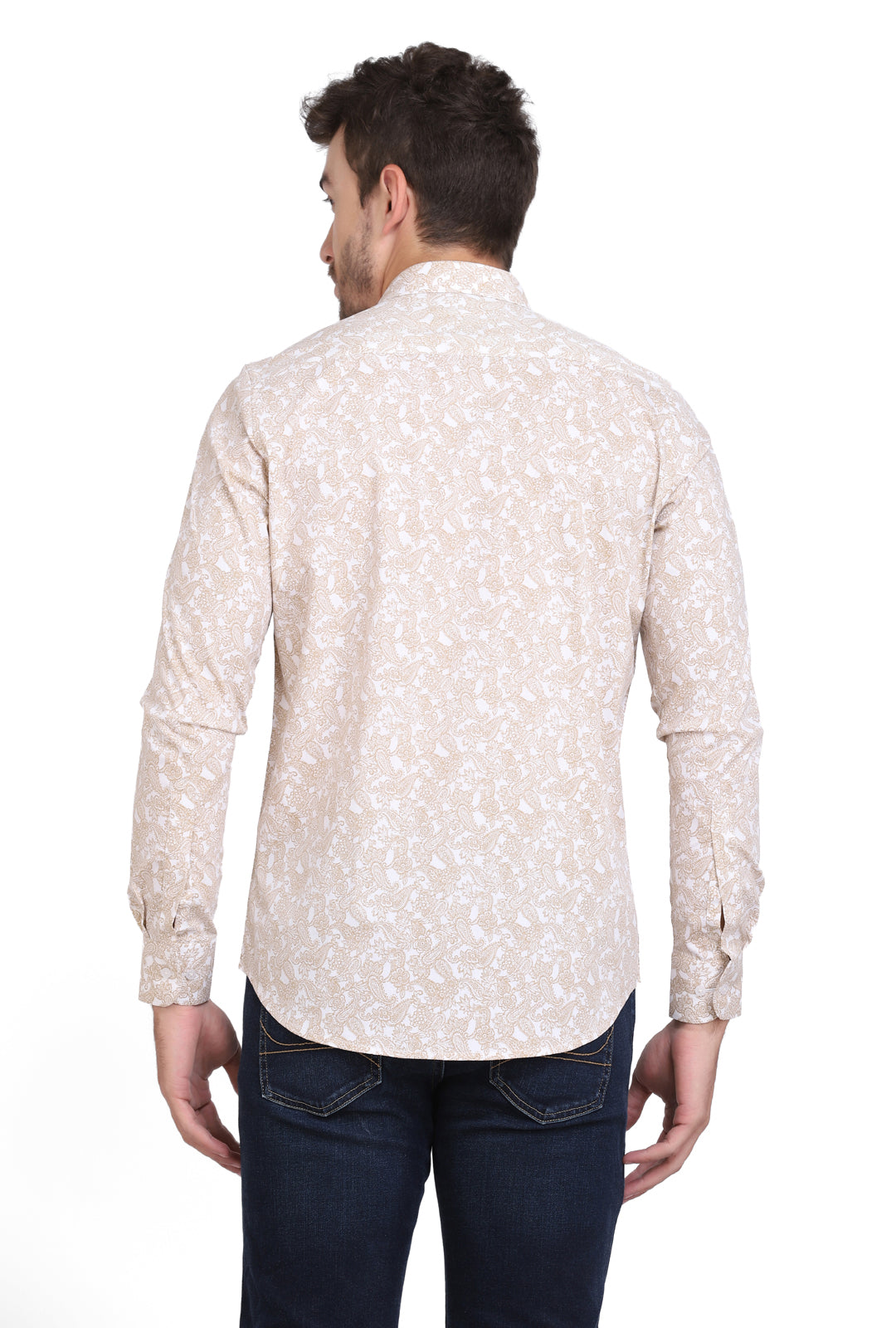 Gold & white ethnic Paisley Print cotton shirt