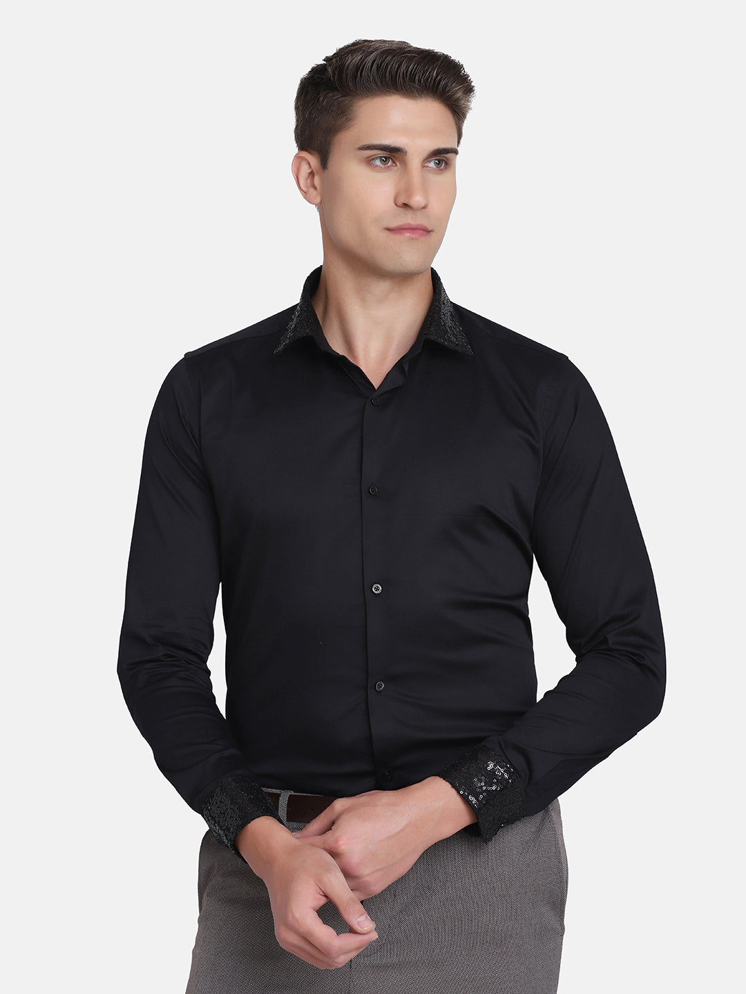 Black Slim Fit Cotton Blend Formal Shirt