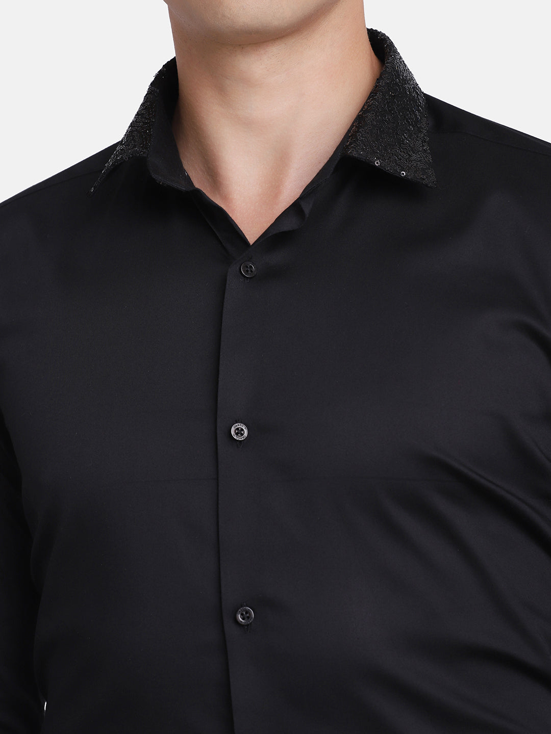 Black Slim Fit Cotton Blend Formal Shirt