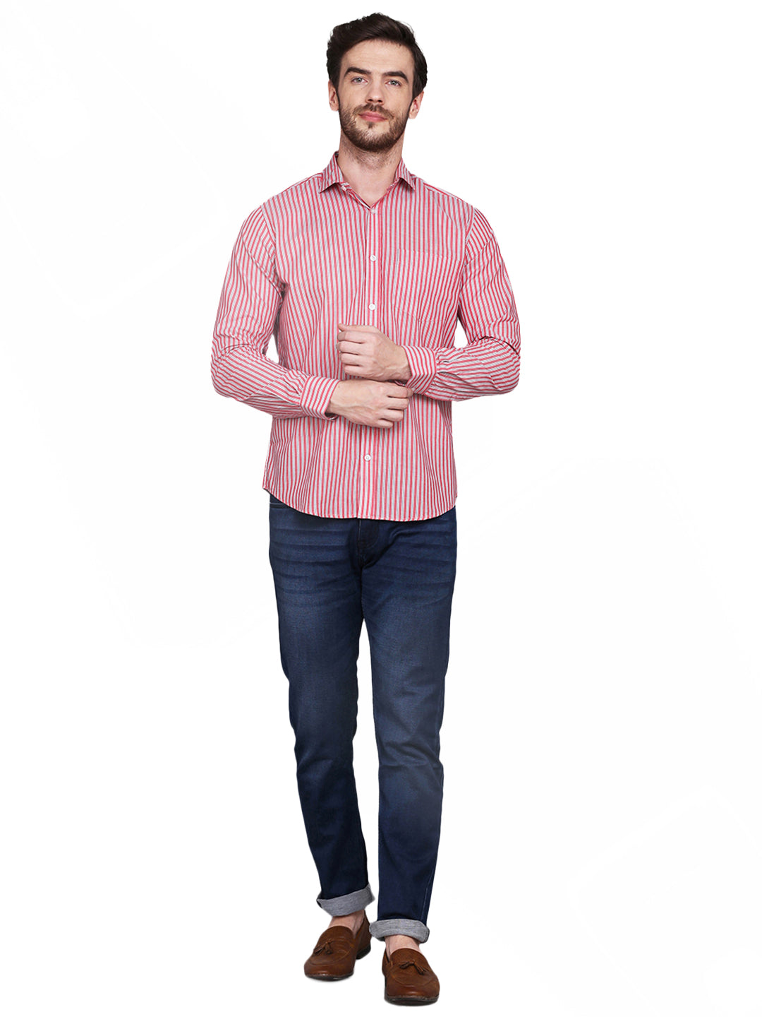 Men’s Red & Blue Striped regular Fit Casual Shirt