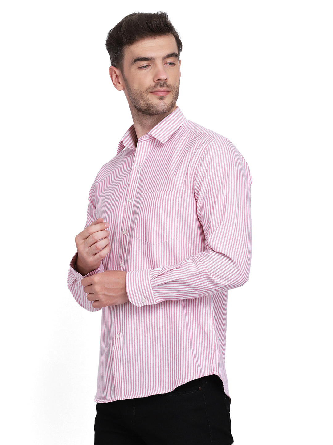 Cotton oxford Casual pink & white striped Shirt