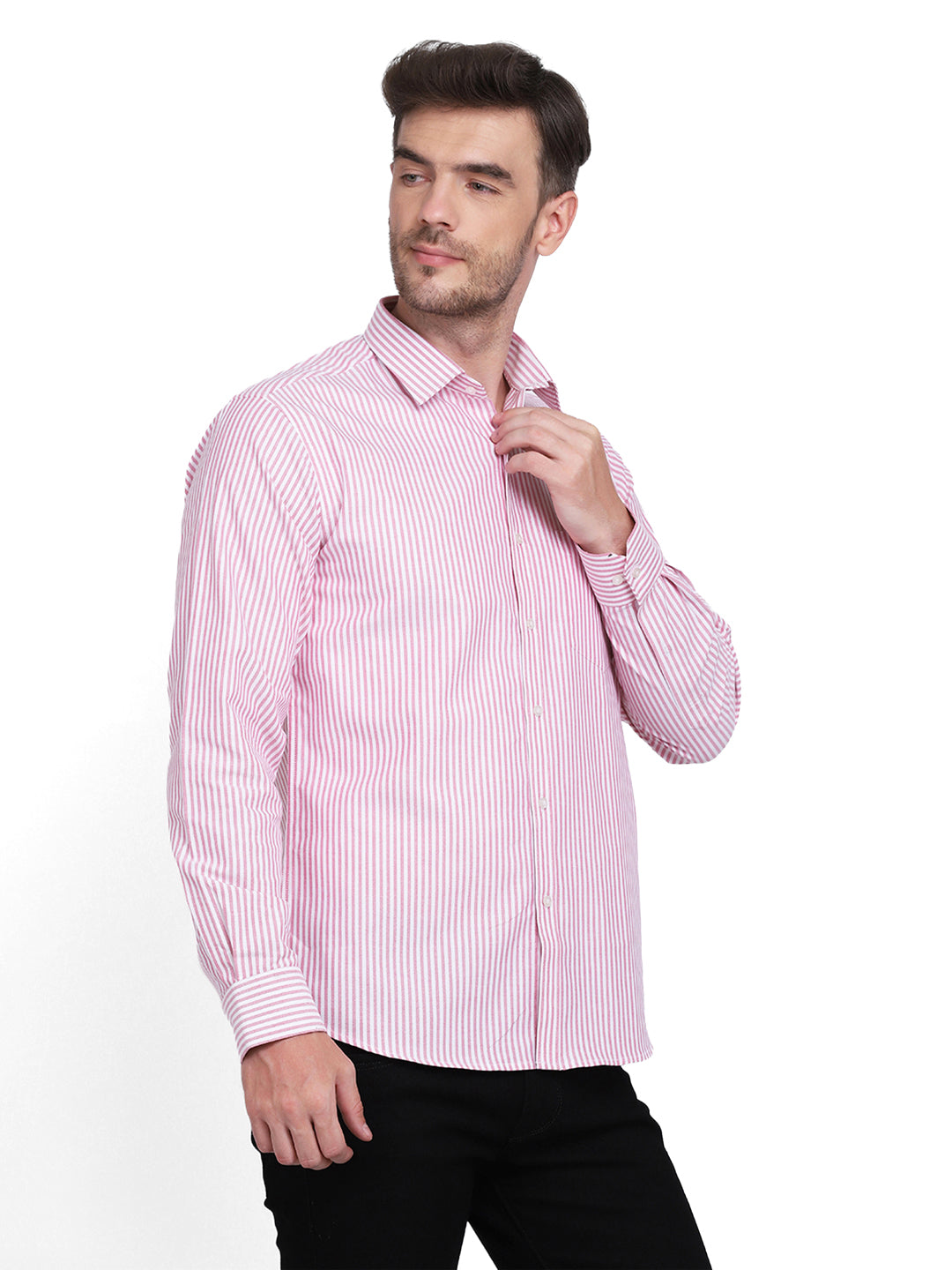 Cotton oxford Casual pink & white striped Shirt
