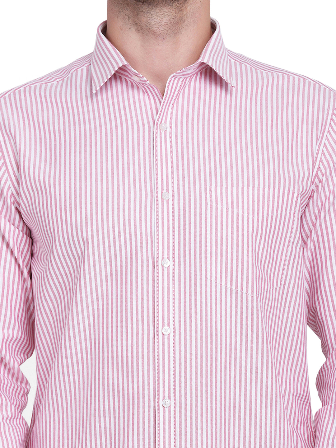 Cotton oxford Casual pink & white striped Shirt