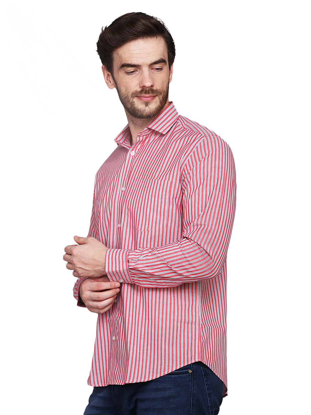 Men’s Red & Blue Striped regular Fit Casual Shirt