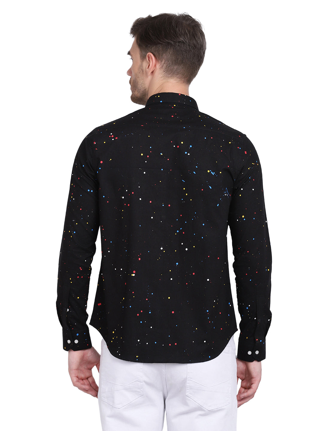 Multicolor Hand Drop Paint Casual Black Shirt