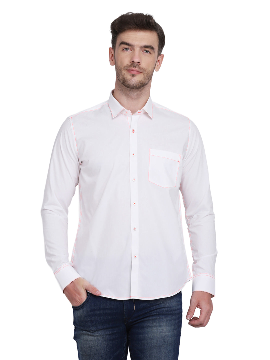 Neon Pink Contrast Stitching detailed men's shirt