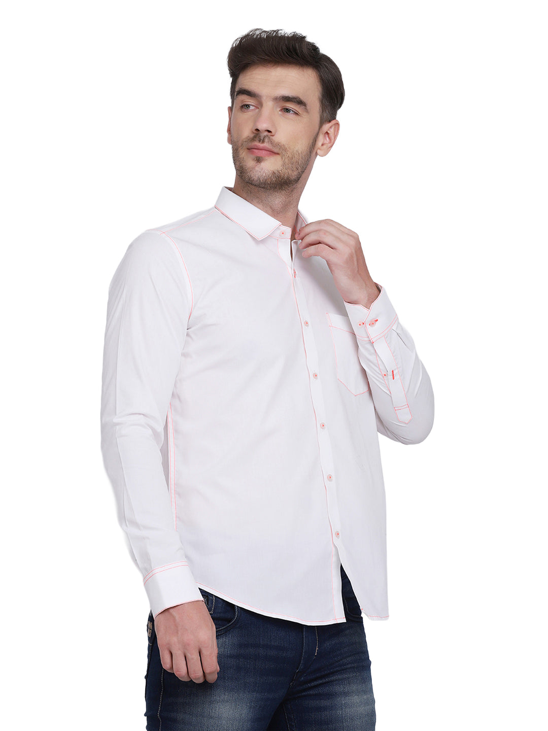 Neon Pink Contrast Stitching detailed men's shirt
