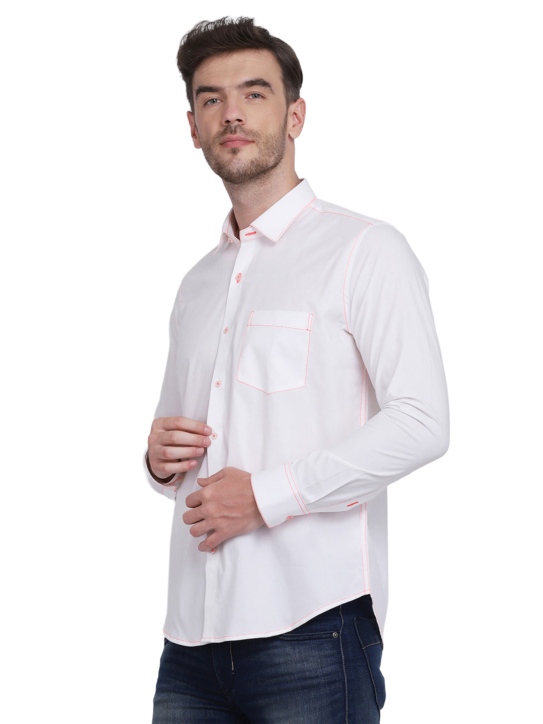 Neon Pink Contrast Stitching detailed men's shirt