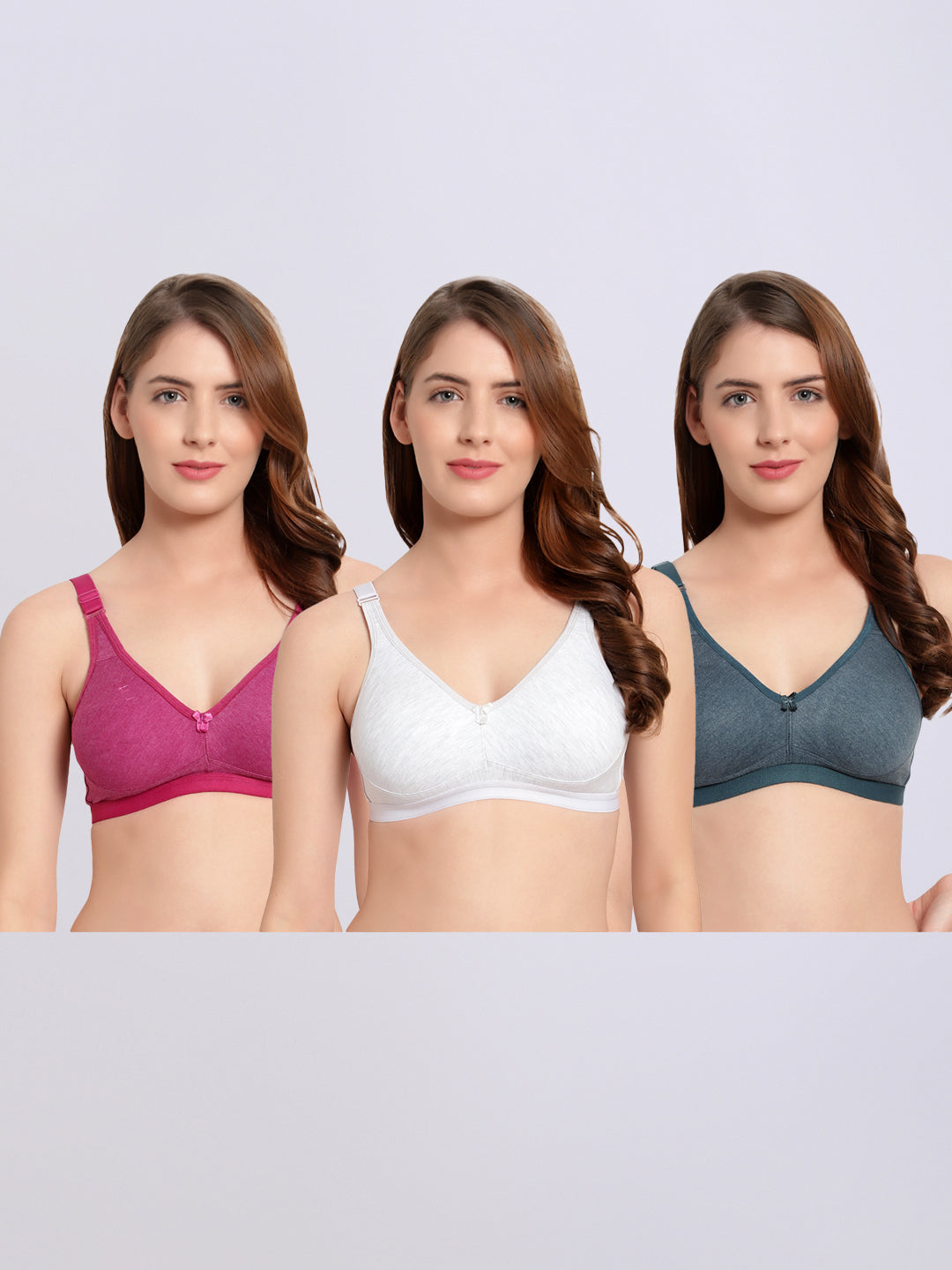 Pack Of 3 Color Double Lair Non-Wired Full Coverup Casual T-Shirt Bra