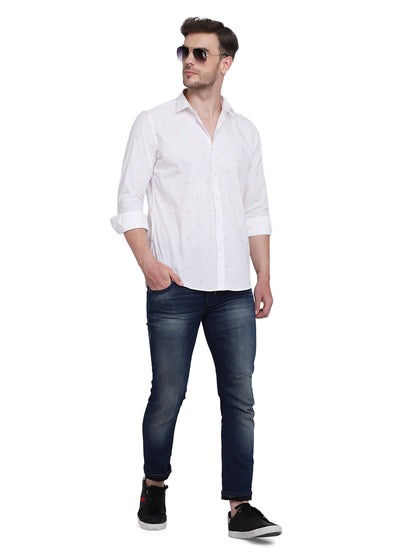 White with floral embroidered shirt Casual/Party Shirt