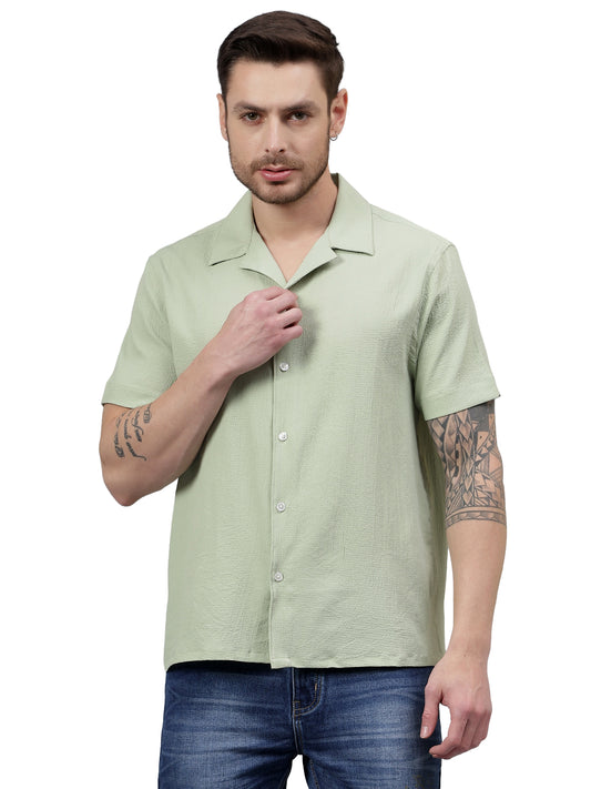 Crushed Texture Half Sleeve Green Trending  Men's Wear Shirt