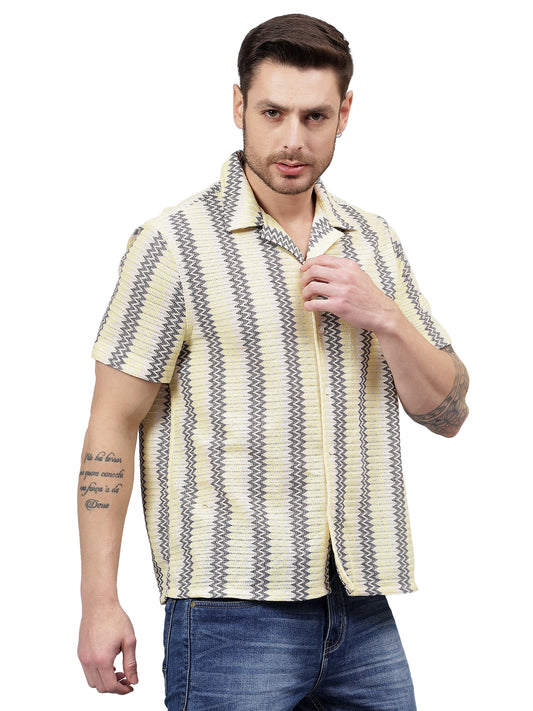 Cotton Crochet Half Sleeve Muliticolor Zig Zag Trending  Men's Wear Casual Shirt