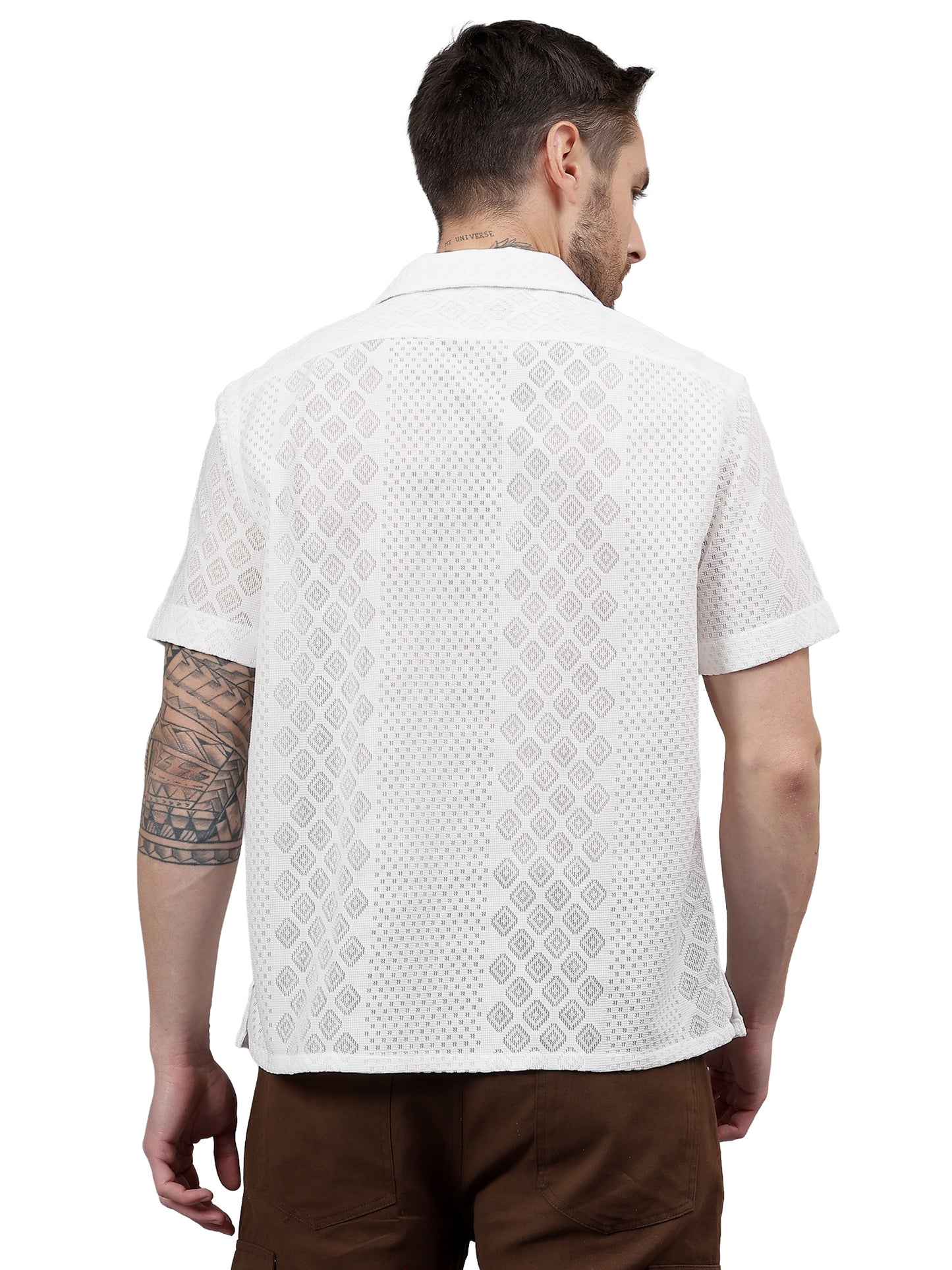 Geo Lace Half Sleeve White Trending  Men's Wear Casual Shirt