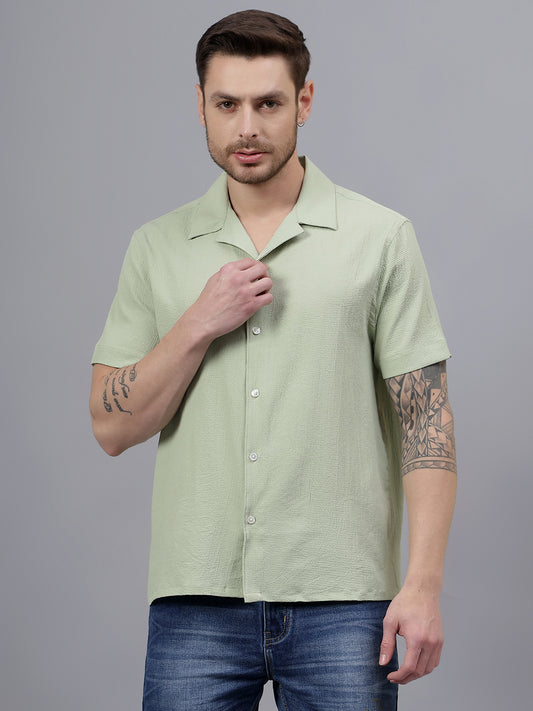 Crushed Texture Half Sleeve Green Trending  Men's Wear Shirt